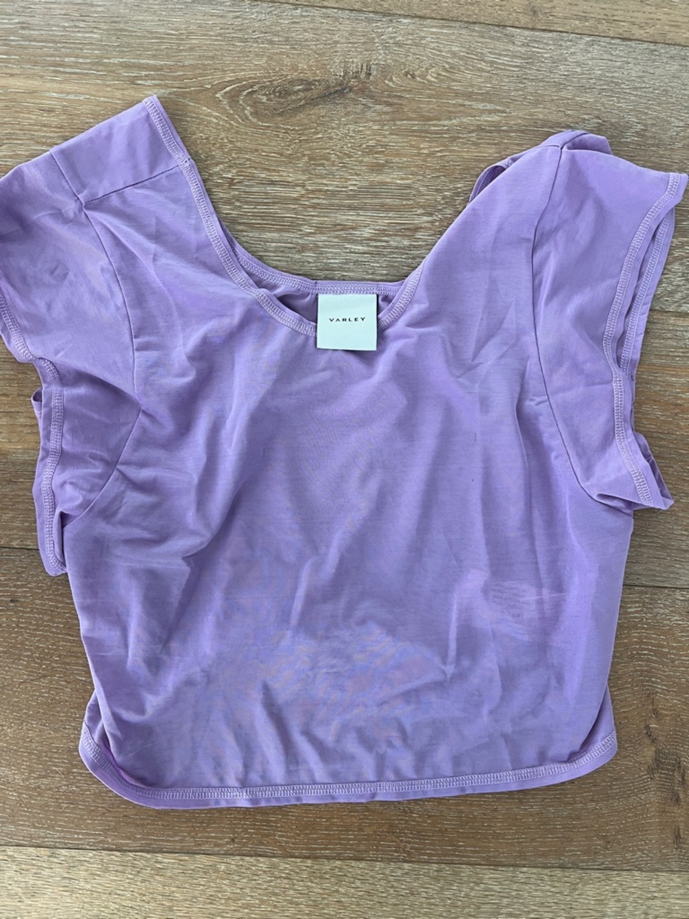 Varley Lavender Scoop-Neck Flutter Sleeve Crop Top